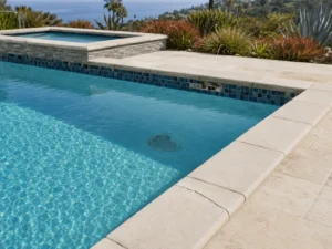 Pool with cracked coping and missing waterline tiles