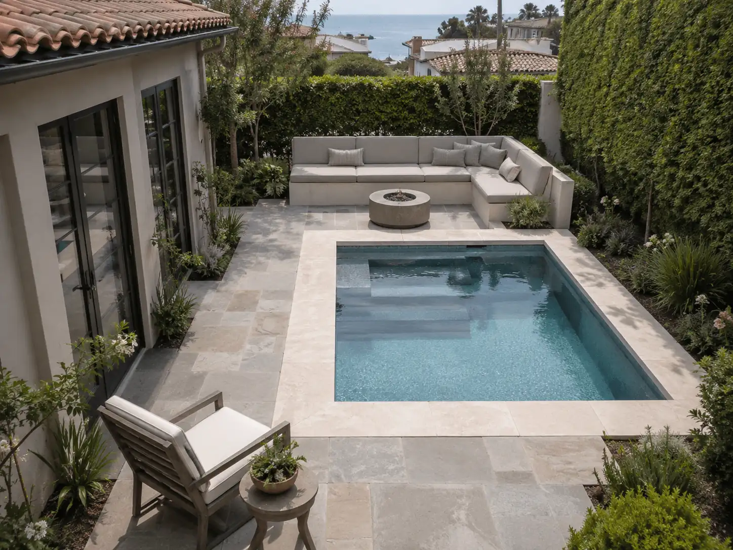 Compact plunge pool in a small courtyard backyard